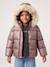Padded Jacket with Hood & Polar Fleece Lining for Girls gold+mauve+rosy 