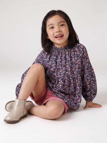 Printed blouse for girls anthracite+vanilla 