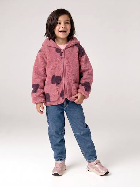 Girls' floral pop hooded sherpa jacket ecru+mauve+vanilla 