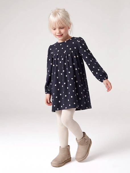 Long-sleeved dress for girls ecru+navy blue 
