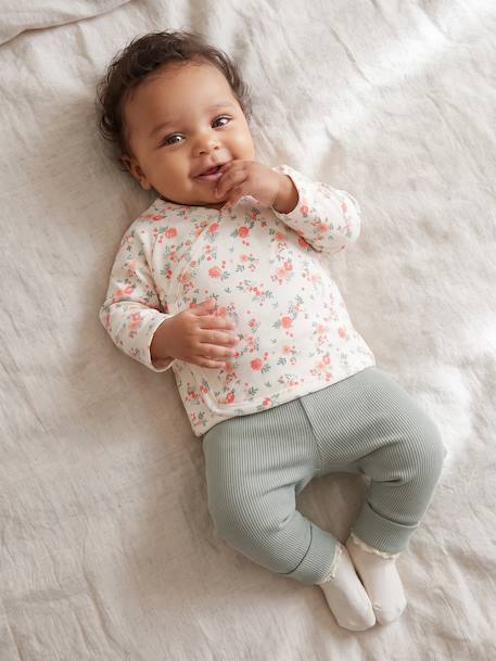 Newborn long-sleeved baby vest cappuccino+ecru+sage green 