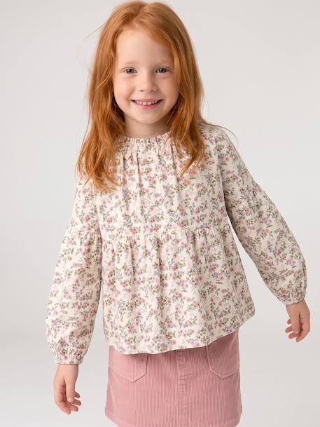 Printed blouse for girls anthracite+vanilla 