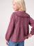 Shirt in Cotton Gauze with Broderie Anglaise Collar, for Girls ecru+emerald green+plum 