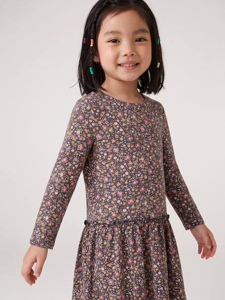 Long Sleeve Printed Dress for Girls anthracite+rose+sand beige 