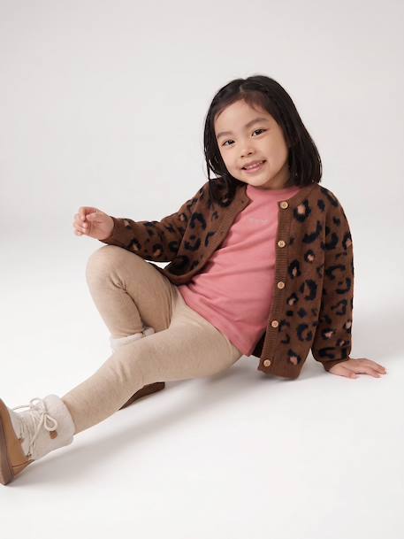 Knitted Cardigan with Animal Pattern, for Girls brown+chocolate+ecru+green 