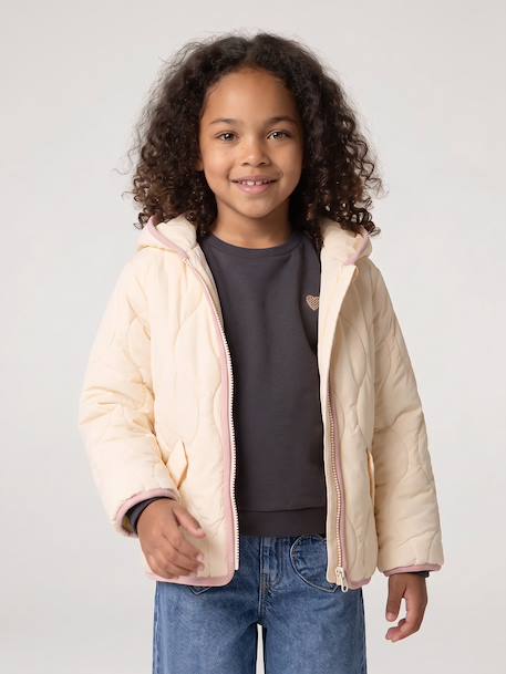 Lightweight puffer jacket for girls dusky pink+vanilla 