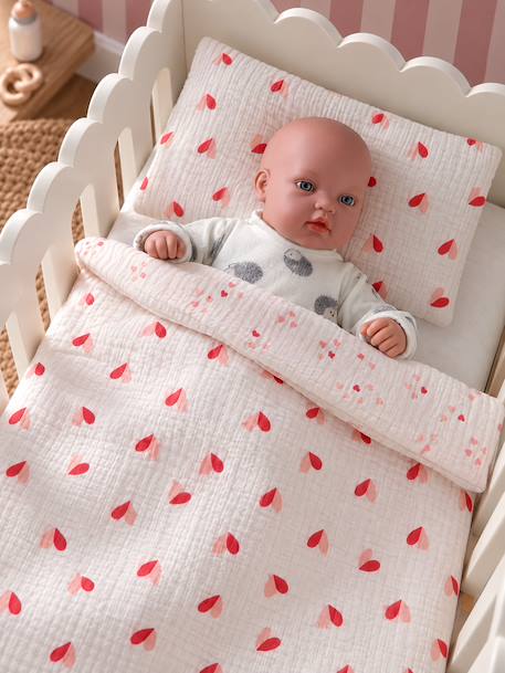 Blanket + Pillow for Dolls, in Cotton Gauze beige+caramel+printed pink+rose+White+yellow 