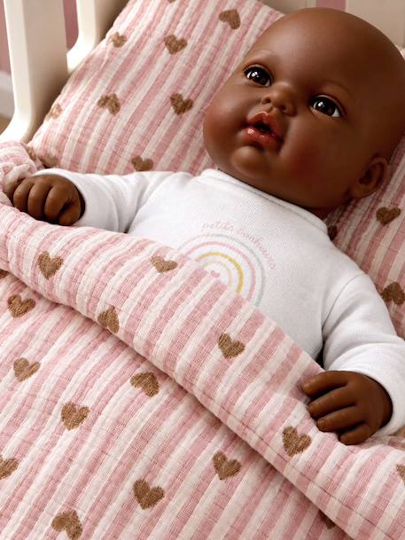 Blanket + Pillow for Dolls, in Cotton Gauze beige+caramel+printed pink+rose+White+yellow 
