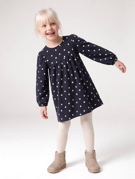 Long-sleeved dress for girls ecru+navy blue 