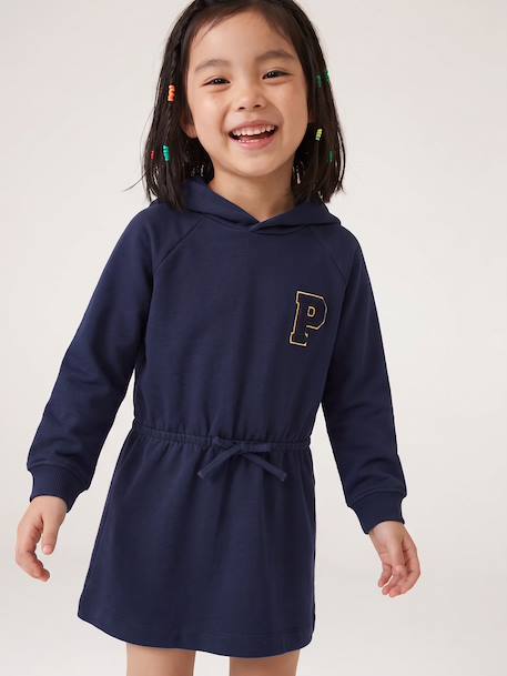Short hooded dress for girls green+marl grey+navy blue 
