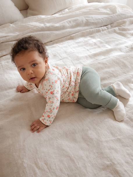 Newborn long-sleeved baby vest cappuccino+ecru+sage green 