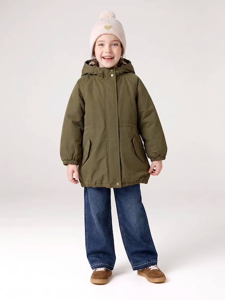 Hooded Parka with Faux Fur Lining for Girls black+camel+dark green+dusky pink+navy blue+plum 