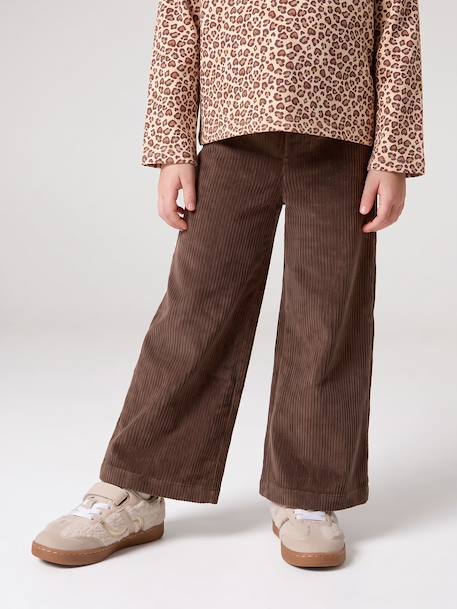 Wide Corduroy Trousers for Girls anthracite+BROWN MEDIUM SOLID+chocolate+khaki+mauve+plum+rose 