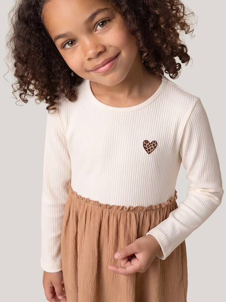 2-in-1 long-sleeved dress for girls camel 