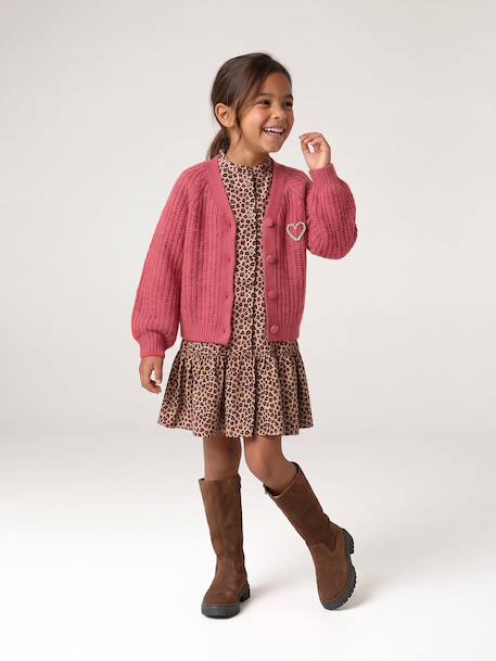 Buttoned cardigan for girls ecru+old rose 