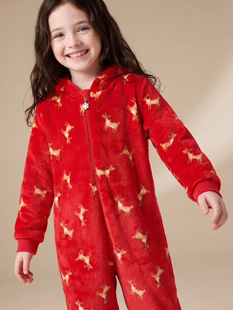 Hooded sleepsuit for girls red 