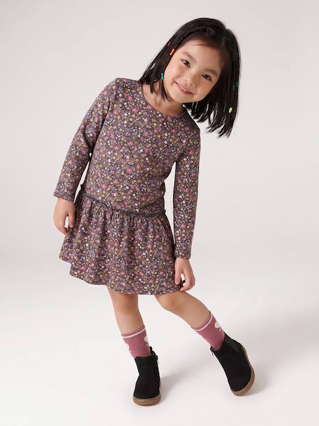 Long Sleeve Printed Dress for Girls anthracite+rose+sand beige 