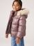 Padded Jacket with Hood & Polar Fleece Lining for Girls gold+mauve+rosy 
