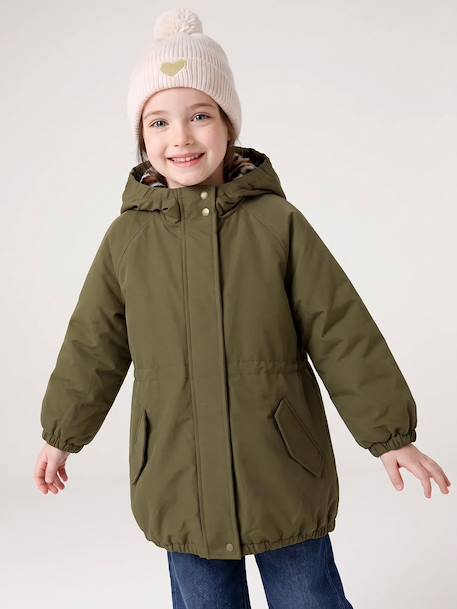 Hooded Parka with Faux Fur Lining for Girls black+camel+dark green+dusky pink+navy blue+plum 