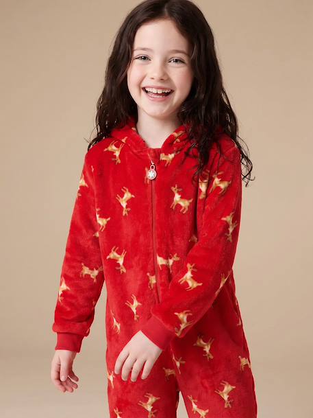 Hooded sleepsuit for girls red 