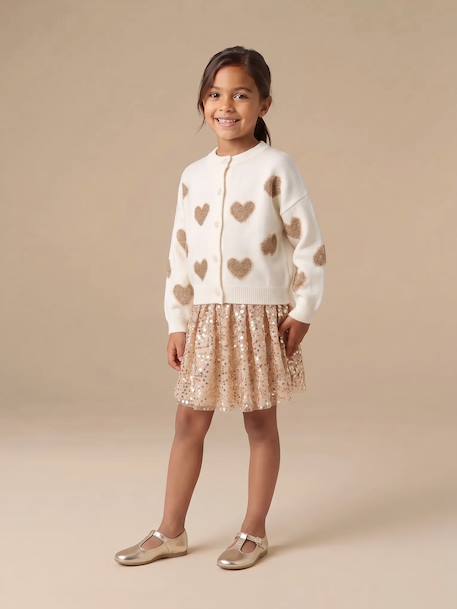 Buttoned cardigan with long sleeves for girls ecru 