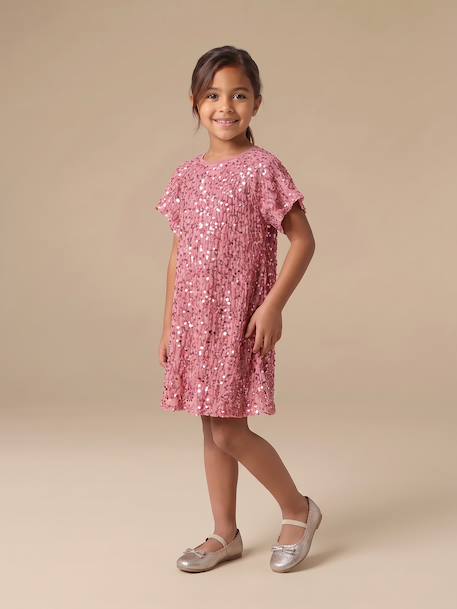 Girl's velvet and sequin dress red+rose+silver 
