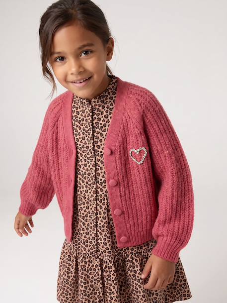 Buttoned cardigan for girls ecru+old rose 
