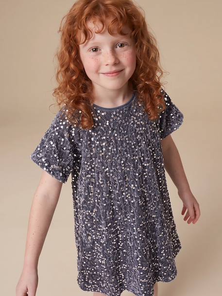 Girl's velvet and sequin dress red+rose+silver 