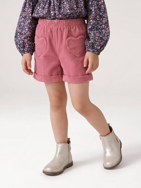 Corduroy Shorts with Heart Pockets, Easy To Slip On, for Girls khaki+navy blue+old rose+rose 