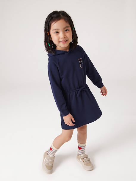 Short hooded dress for girls green+marl grey+navy blue 