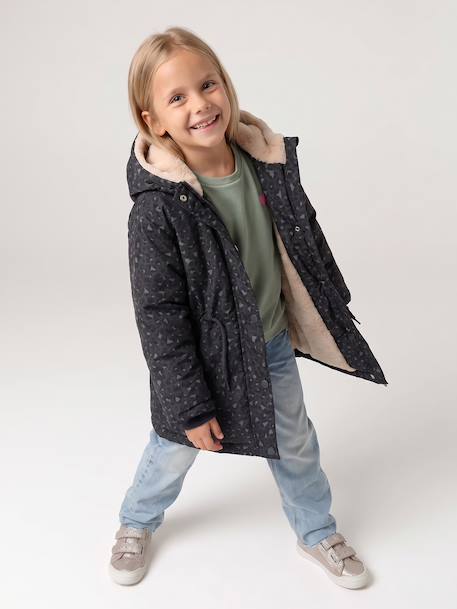Romantic Hooded Parka for Girls anthracite+green 