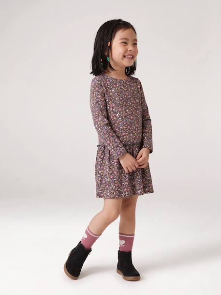 Long Sleeve Printed Dress for Girls anthracite+rose+sand beige 