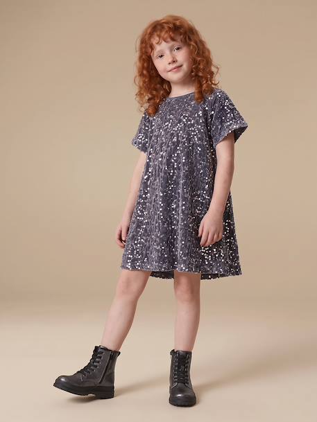 Girl's velvet and sequin dress red+rose+silver 