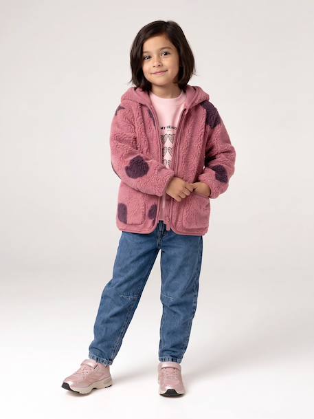 Girls' floral pop hooded sherpa jacket ecru+mauve+vanilla 