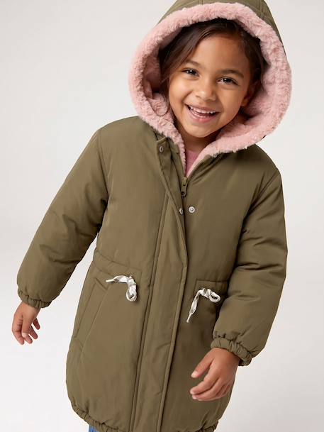Reversible parka for girls khaki+navy blue 