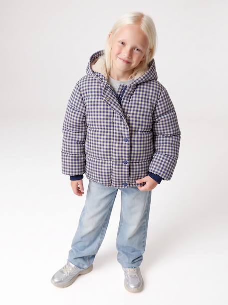 Hooded puffer jacket for girls blue+navy blue 