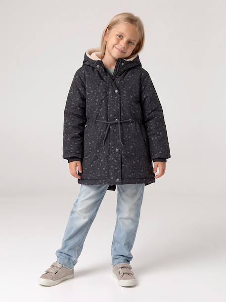 Romantic Hooded Parka for Girls anthracite+green 