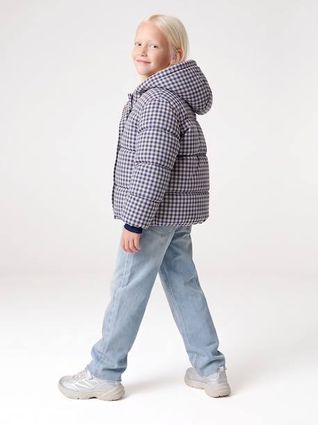 Hooded puffer jacket for girls blue+navy blue 