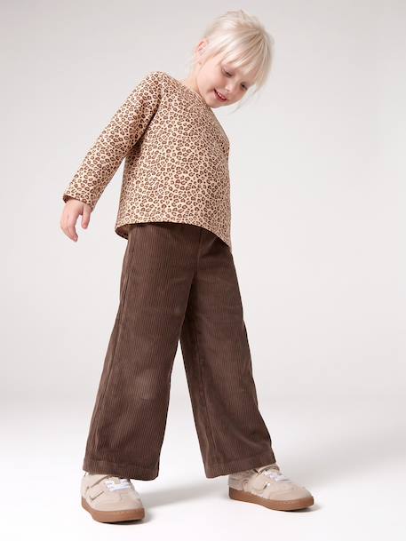 Wide Corduroy Trousers for Girls anthracite+BROWN MEDIUM SOLID+chocolate+khaki+mauve+plum+rose 