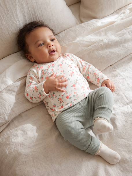 Newborn long-sleeved baby vest cappuccino+ecru+sage green 