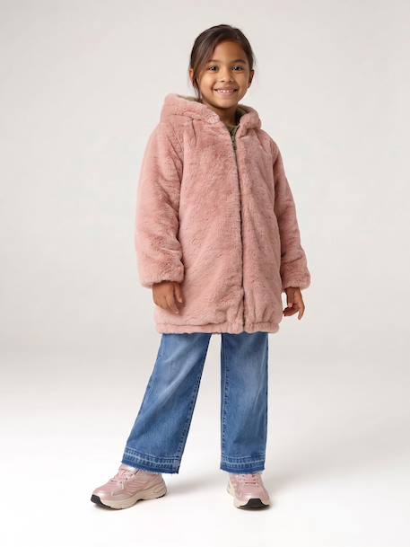 Reversible parka for girls khaki+navy blue 