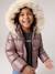 Padded Jacket with Hood & Polar Fleece Lining for Girls gold+mauve+rosy 