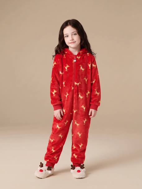 Hooded sleepsuit for girls red 