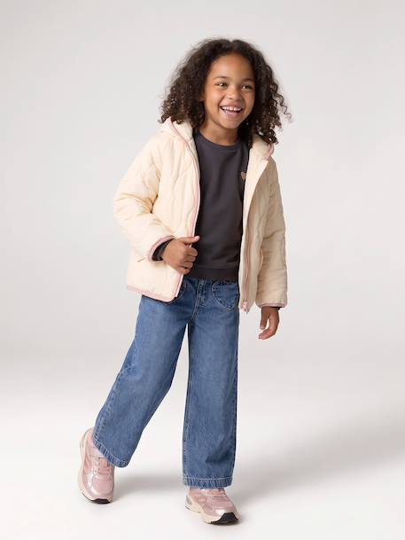 Lightweight puffer jacket for girls dusky pink+vanilla 