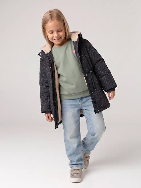 Romantic Hooded Parka for Girls anthracite+green 