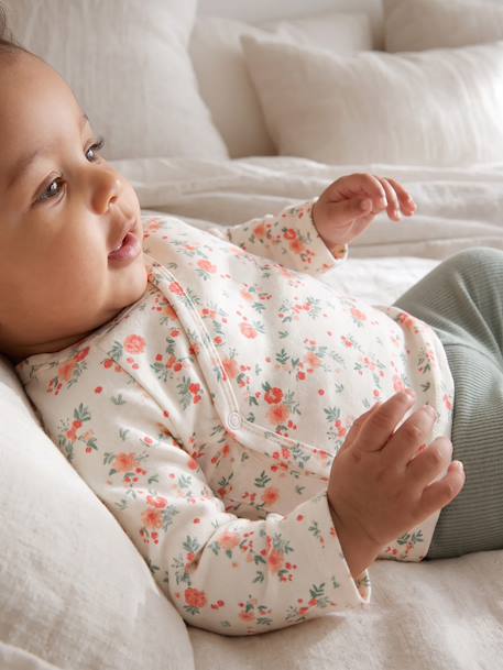 Newborn long-sleeved baby vest cappuccino+ecru+sage green 