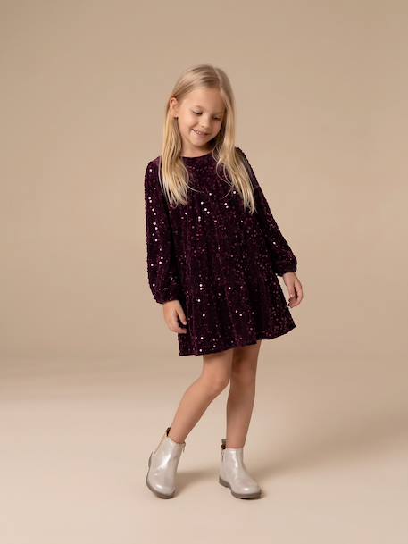 Long-sleeved sequin dress for girls plum 