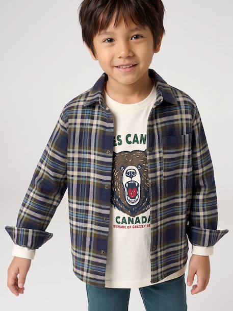 Chequered Flannel Shirt for Boys camel+chequered green+chequered navy blue+English green+night blue+slate blue 