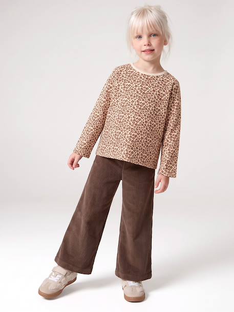 Wide Corduroy Trousers for Girls anthracite+BROWN MEDIUM SOLID+chocolate+khaki+mauve+plum+rose 