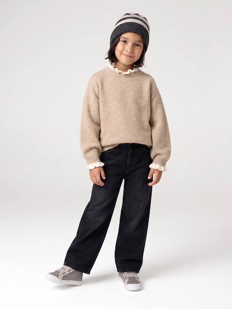 High-neck jumper for girls camel+old rose 